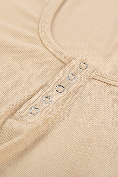 U Neck Button Knit Long Sleeve Top